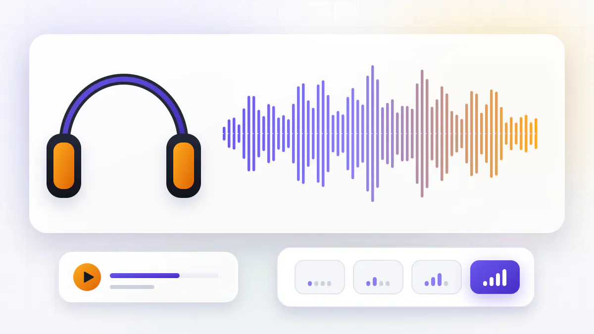 High-quality audio Detailed audio waveform with headphones and a quality selector set to the highest level
