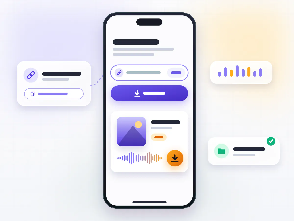 Paste a link on mobile Phone screen with a music link pasted into an input box and a generated MP3 file ready to download
